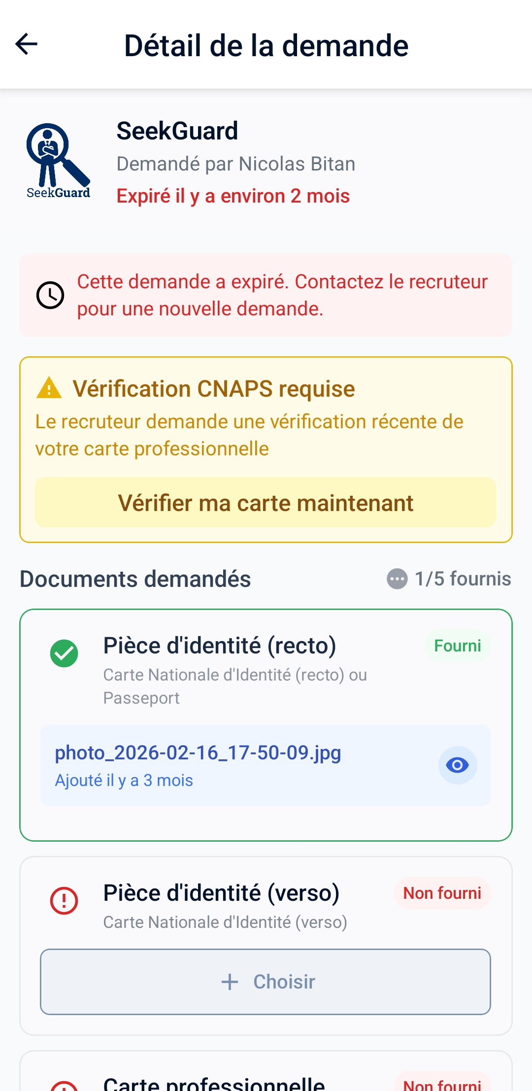 Écran de sélection de la source du document